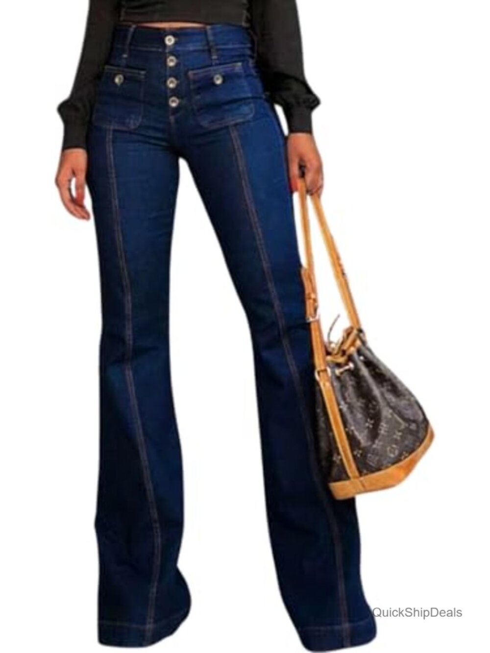 Women's Flare Bell Bottom High Waist Stretch Denim Jeans Bootcut Trouser